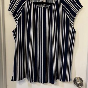 Adriana Papell Navy and White Striped cap sleeve Women's Top